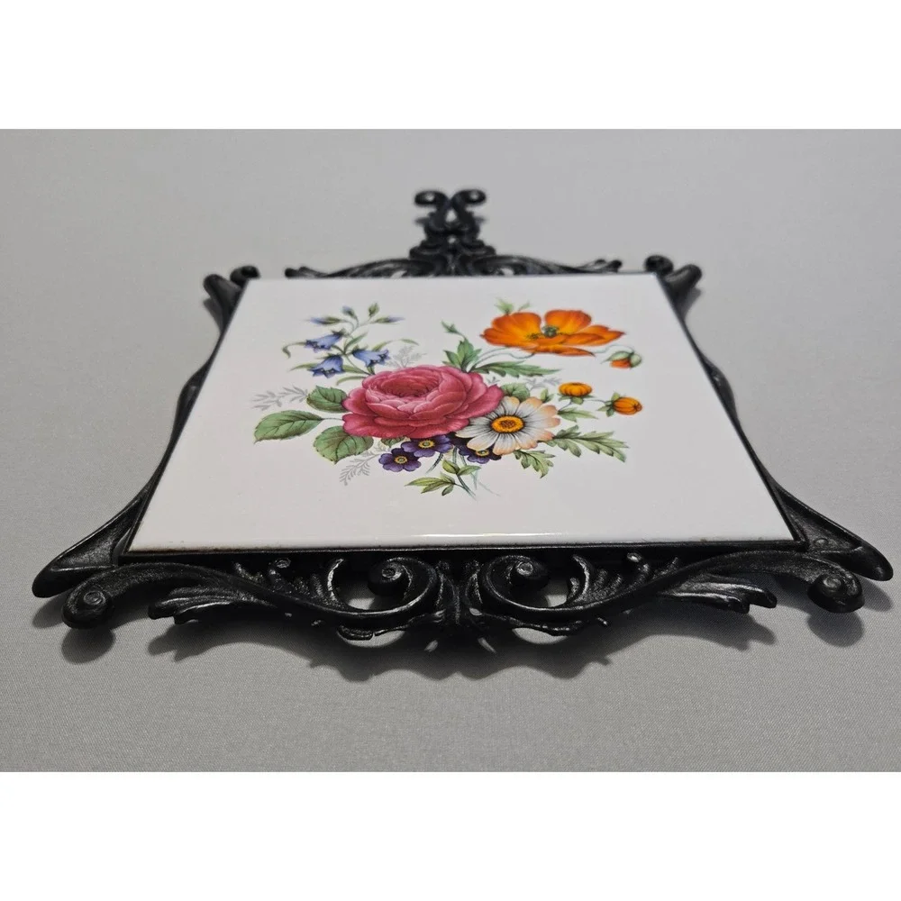 Anna Decoration Floral Tile Trivet Wall Hanging Art 125 Italy Ceramic Plastic